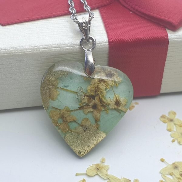 Heart Pendant with elderflower in resin